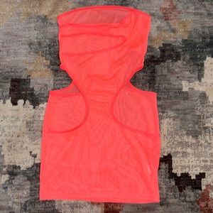 Coral bright neon mesh strapless tube cutout mini dress S